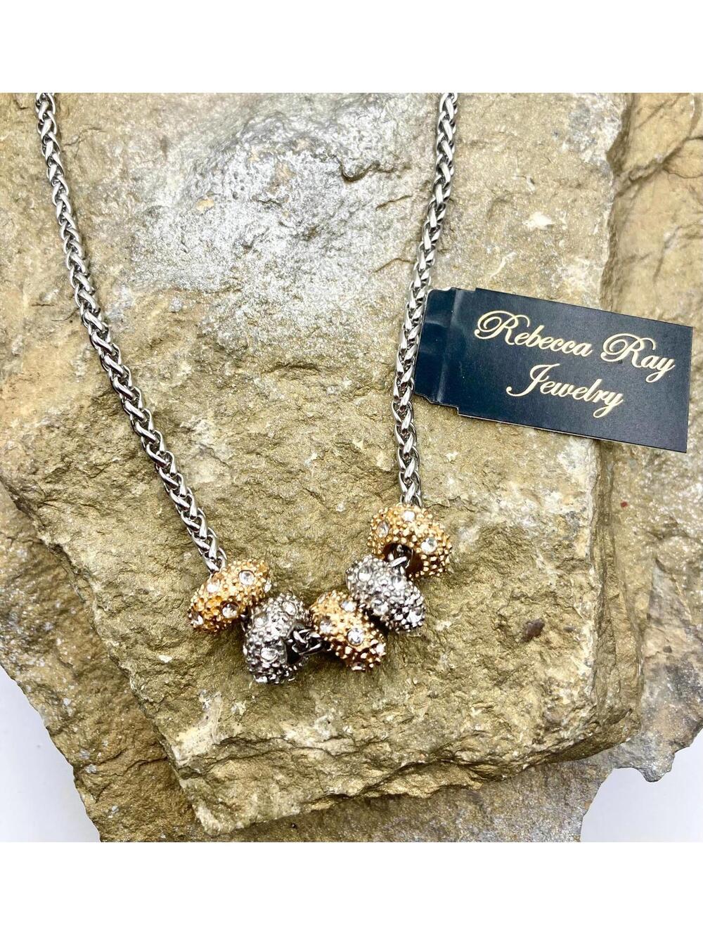 Crystal Charm Barrel Necklace: Silver Stainless Steel